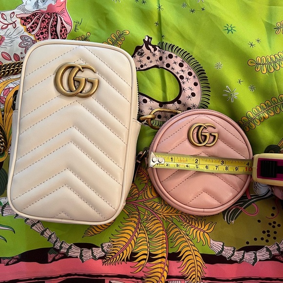 AUTHENTIC GUCCI GG Marmont Mini leather cream white pouch w/soft pink coin purse - Picture 9 of 14